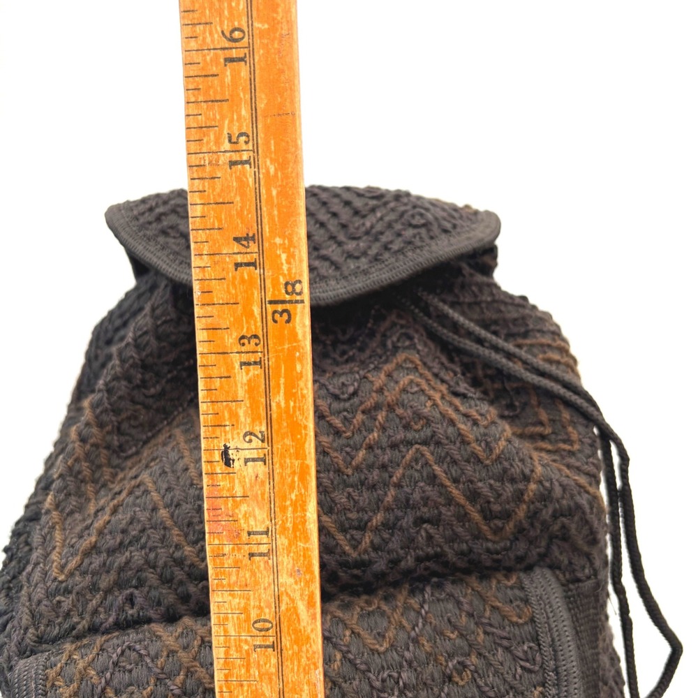 MMM Artesanias Woven Backpack Black Brown Boho Crochet Drawstring Rucksack Bag - Picture 8 of 9